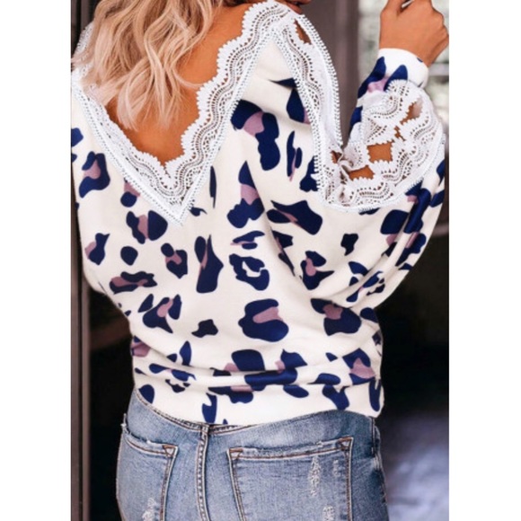 💜HP💙NEW Leopard Print Lace Hollow-out Blouse - Picture 2 of 6